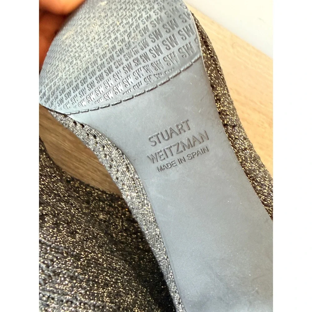 Stuart Weitzman Waverly Sock‎ Ankle Boots Womens Black Gold Metallic 7